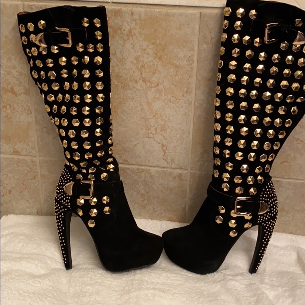 Jeffery Campbell Black Suede and Gold Boots - Picture 3 of 8